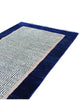 Tappeto moderno 232x81 cm annodato a mano in Persia, lana pregiata e colori vegetali, design minimal beige e blu.