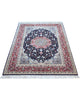 Tappeto Esfahan persiano 162x108 cm, annodato a mano, fondo blu notte con motivi decorativi, vello lana/seta con base in seta, colori vegetali, certificato di autenticità.