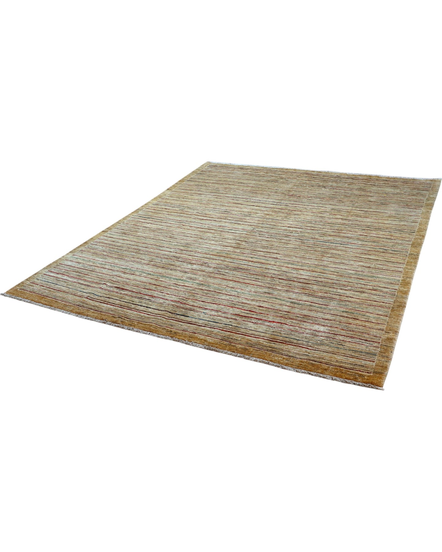 Tappeto moderno 240x204 cm Persia con fondo chiaro e linee sottili multicolore, annodato a mano in lana e cotone.