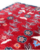 Tappeto moderno 247x180 cm con fondo bordeaux e motivi floreali stilizzati, annodato a mano in lana e cotone, provenienza Afghanistan.