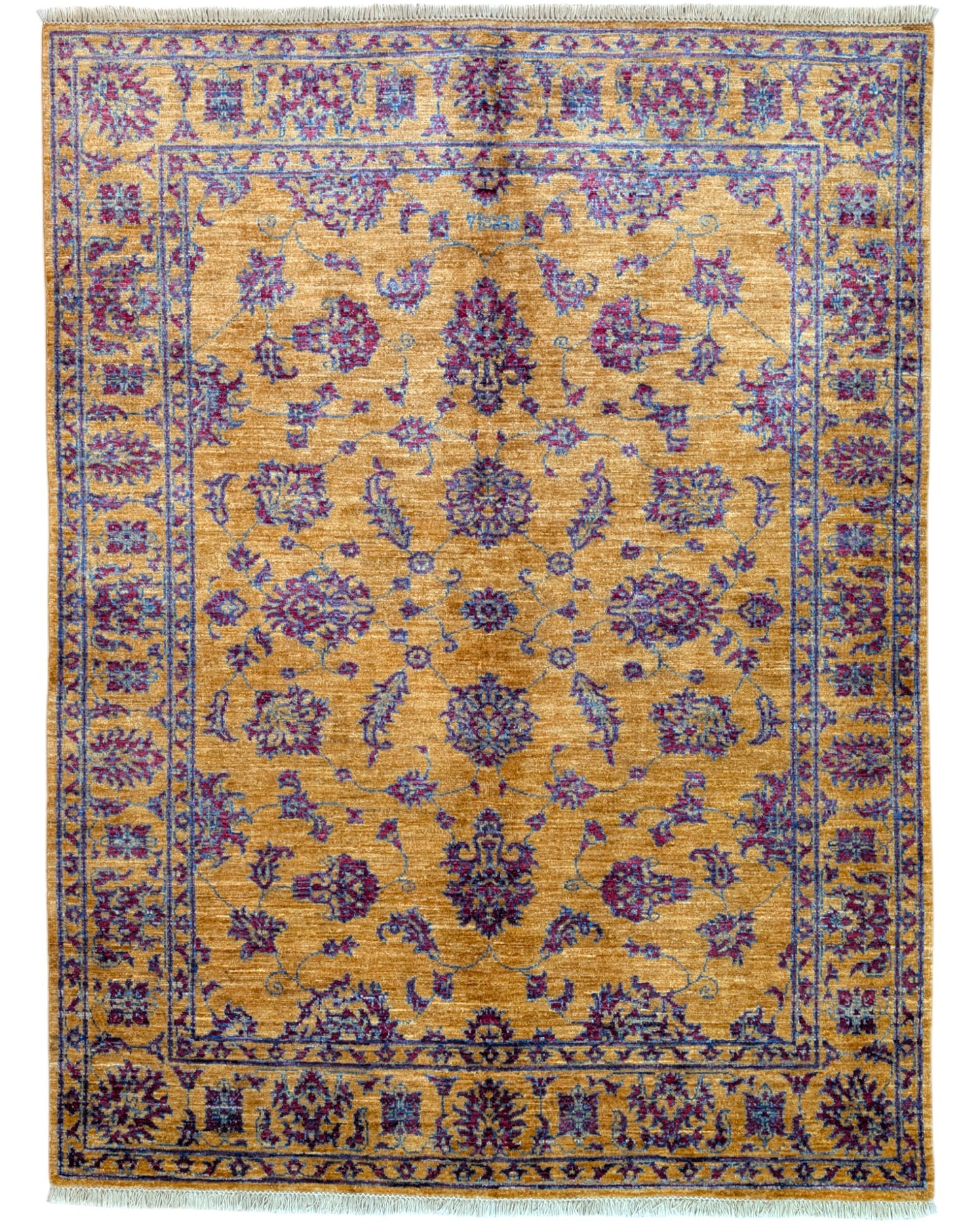 Tappeto Farahan Ziegler grigio chiaro con motivi floreali e cornice decorata, annodato a mano in Afghanistan con lana e cotone tinti con colori vegetali.