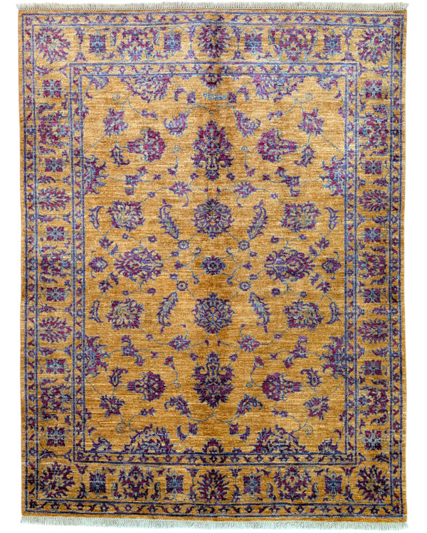 Tappeto Farahan Ziegler grigio chiaro con motivi floreali e cornice decorata, annodato a mano in Afghanistan con lana e cotone tinti con colori vegetali.