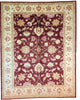 Tappeto Farahan Ziegler 346x272 cm con motivo floreale rosso, beige e oro, annodato a mano con lana pregiata e ordito in cotone robusto.