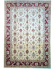 Tappeto Farahan Ziegler beige con cornice rossa e motivi floreali, annodato a mano in Afghanistan con lana e cotone tinti con colori vegetali.