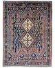 Tappeto Afshar "Pianta di Castello Antico" blu con motivi geometrici, annodato a mano in Persia in lana e cotone tinti con colori vegetali.