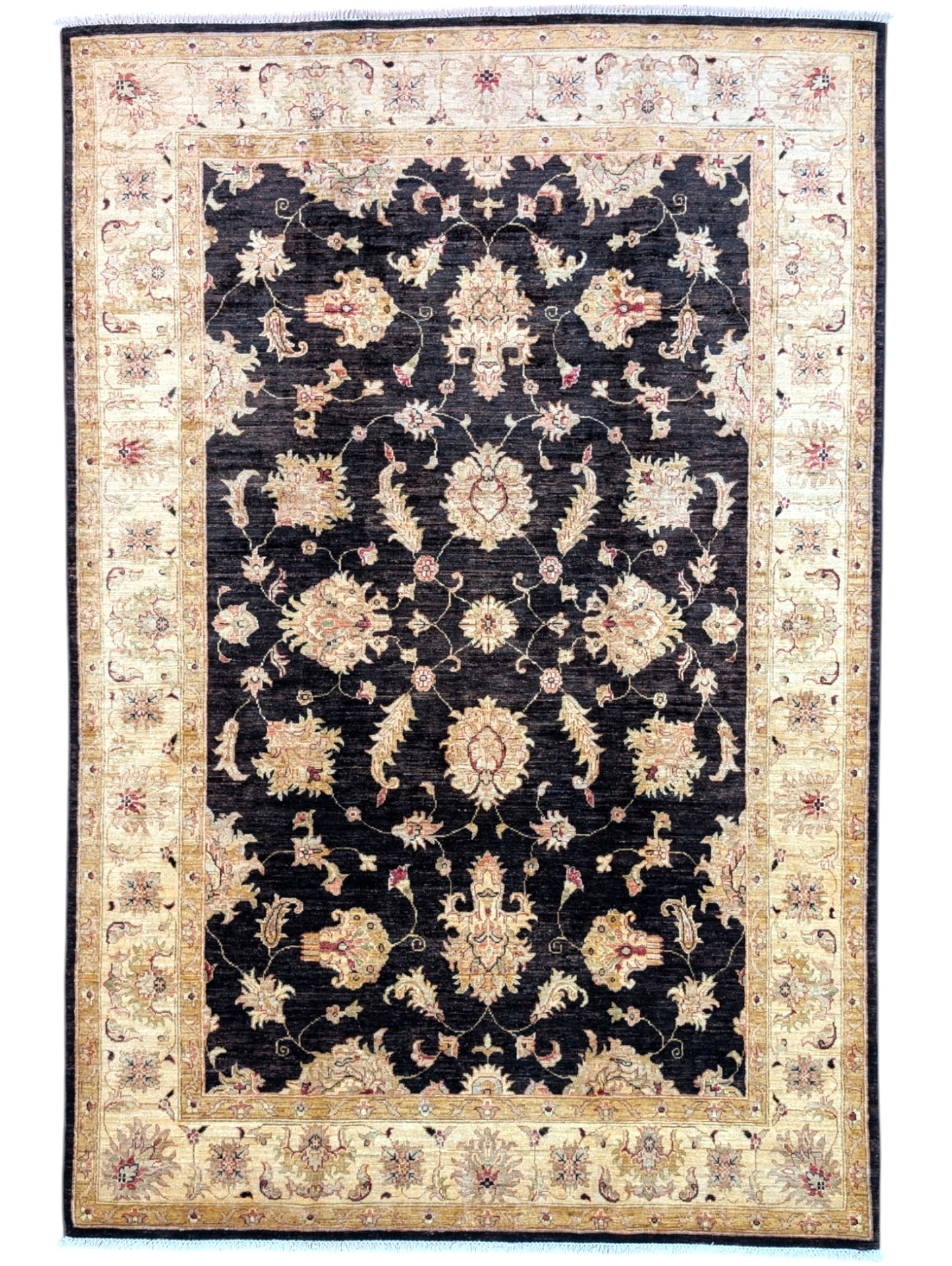 Tappeto Ziegler afgano, annodato a mano, 249 x 167 cm, colori vegetali con disegno contemporaneo.