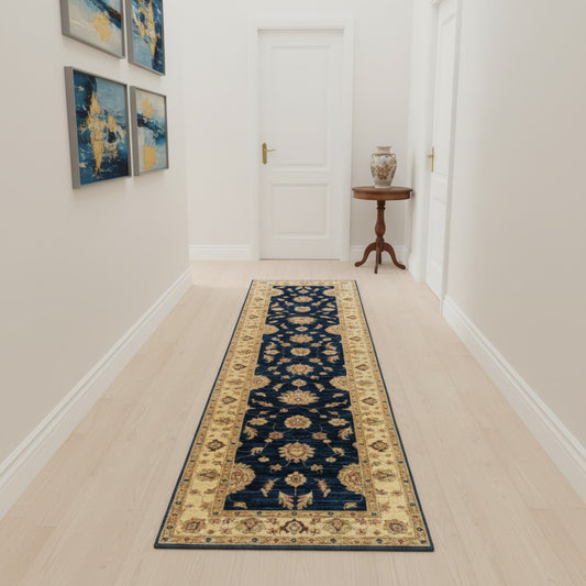 Tappeto Ziegler afgano, colori vegetali con disegno contemporaneo, annodato a mano, 358x94 cm.