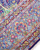 Tappeto Tabriz persiano 486x357 cm rettangolare, annodato a mano, con motivo floreale fitto multicolore su fondo azzurro e blu.
