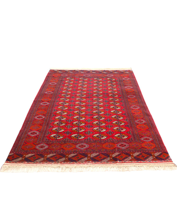 Tappeto Moderno persiano 273x167 cm con fondo avorio e motivi floreali rossi stilizzati, tramato ed annodato a mano.