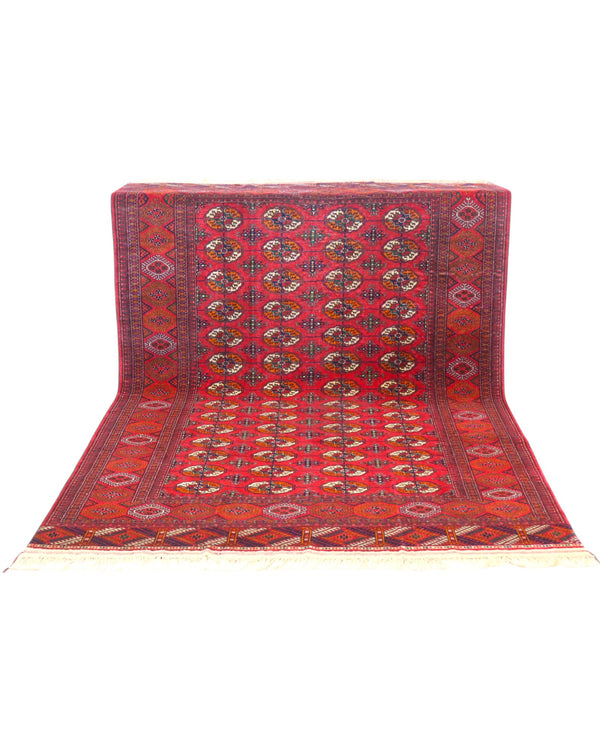 Tappeto Moderno persiano 273x167 cm con fondo avorio e motivi floreali rossi stilizzati, tramato ed annodato a mano.