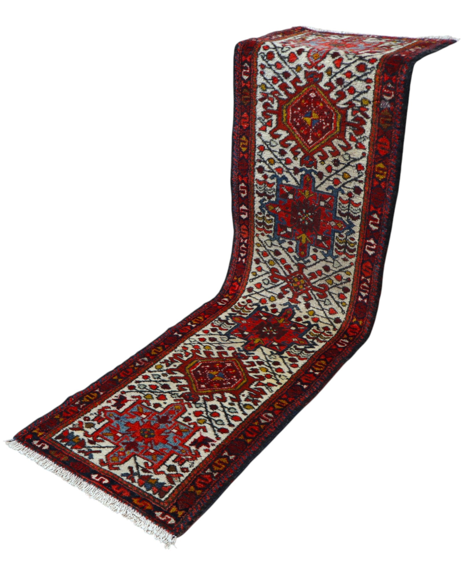 Tappeto Gharage persiano annodato a mano 238x65 cm in lana e cotone, realizzato con colori vegetali.