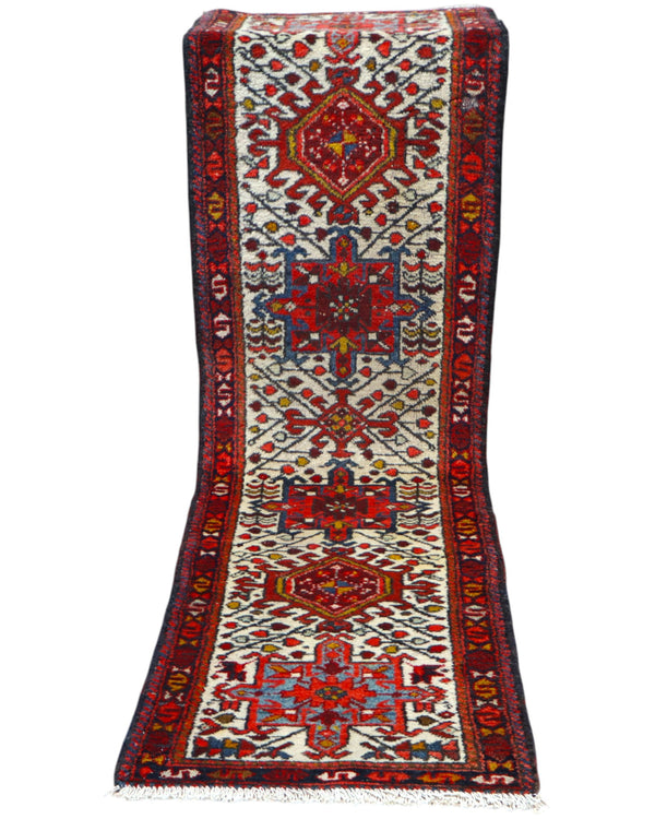 Tappeto Gharage persiano annodato a mano 238x65 cm in lana e cotone, realizzato con colori vegetali.