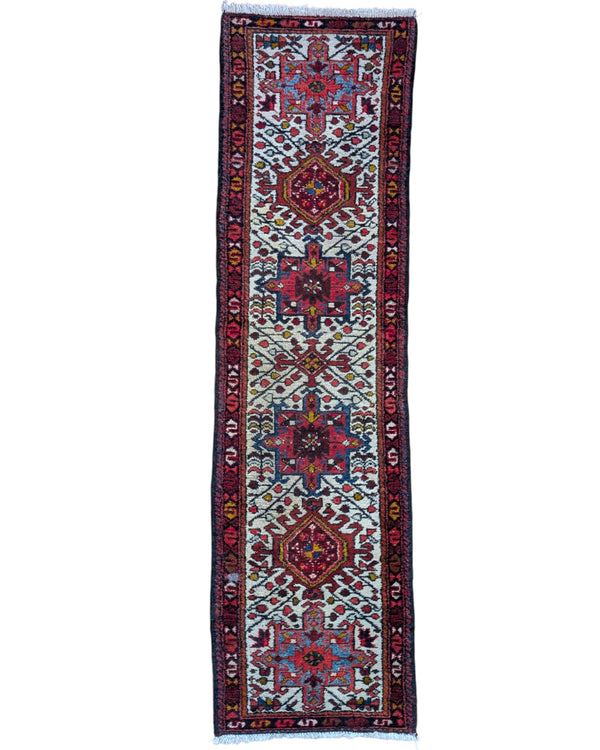 Tappeto Gharage persiano annodato a mano 238x65 cm in lana e cotone, realizzato con colori vegetali.