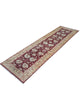 Tappeto Ziegler 261x78 cm, Afghanistan, corridore con fondo rosso borgogna e motivi floreali beige e avorio, annodato a mano in lana vegetale.