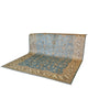 Tappeto Farahan 300x254 cm, annodato a mano in Persia, fondo blu chiaro con motivi floreali beige e marrone, lana pregiata e cotone resistente, certificato di autenticità incluso.