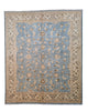 Tappeto Farahan 300x254 cm, annodato a mano in Persia, fondo blu chiaro con motivi floreali beige e marrone, lana pregiata e cotone resistente, certificato di autenticità incluso.