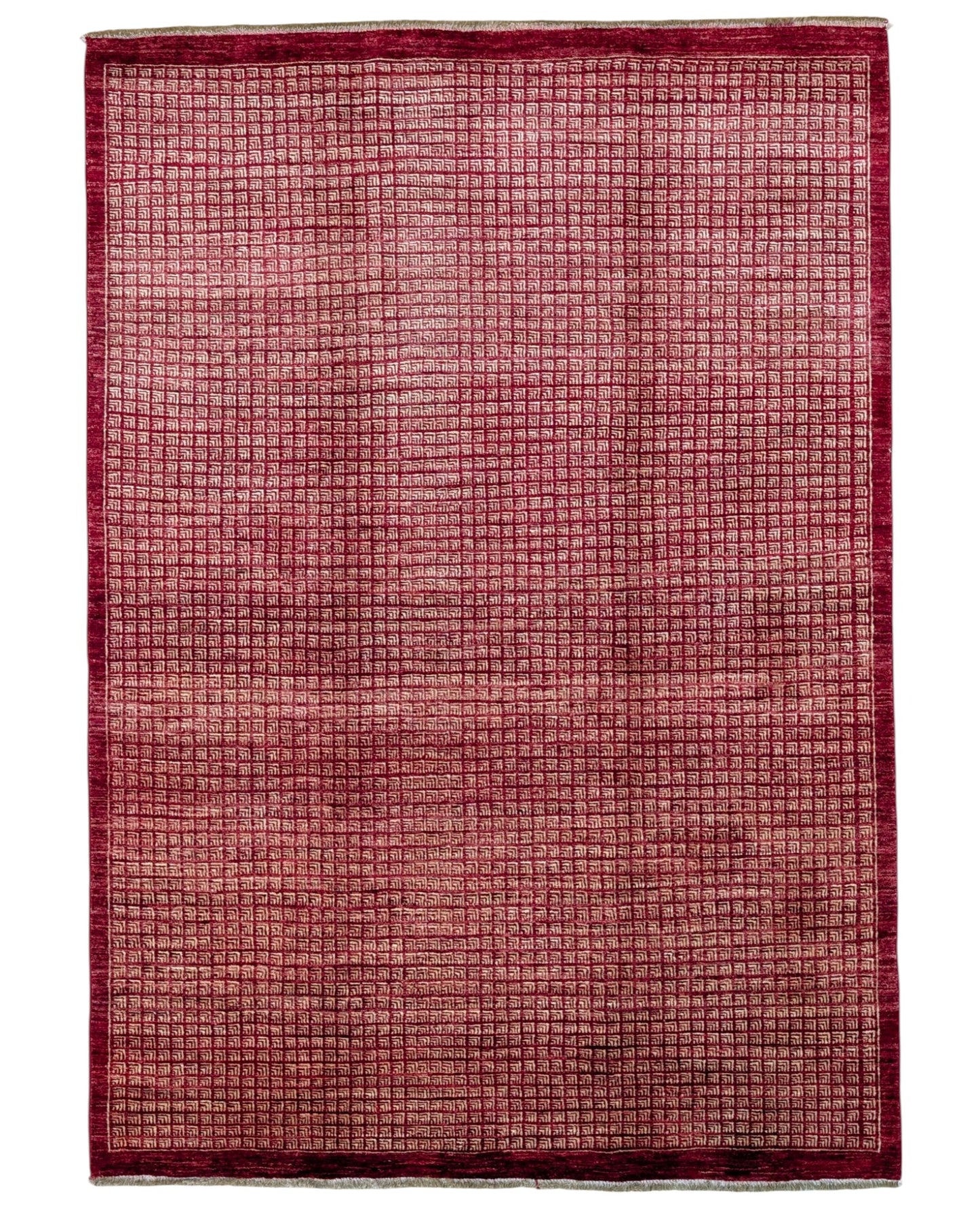 Tappeto moderno "Rosso Intrecciato" 245x178 cm con tonalità rosso/bordeaux, tessitura a griglia e vello in lana.