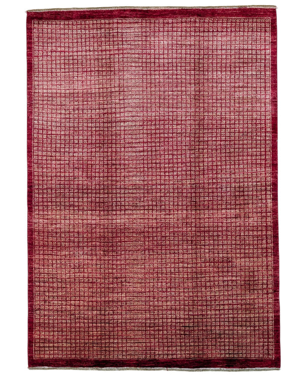 Tappeto moderno "Rosso Intrecciato" 245x178 cm con tonalità rosso/bordeaux, tessitura a griglia e vello in lana.