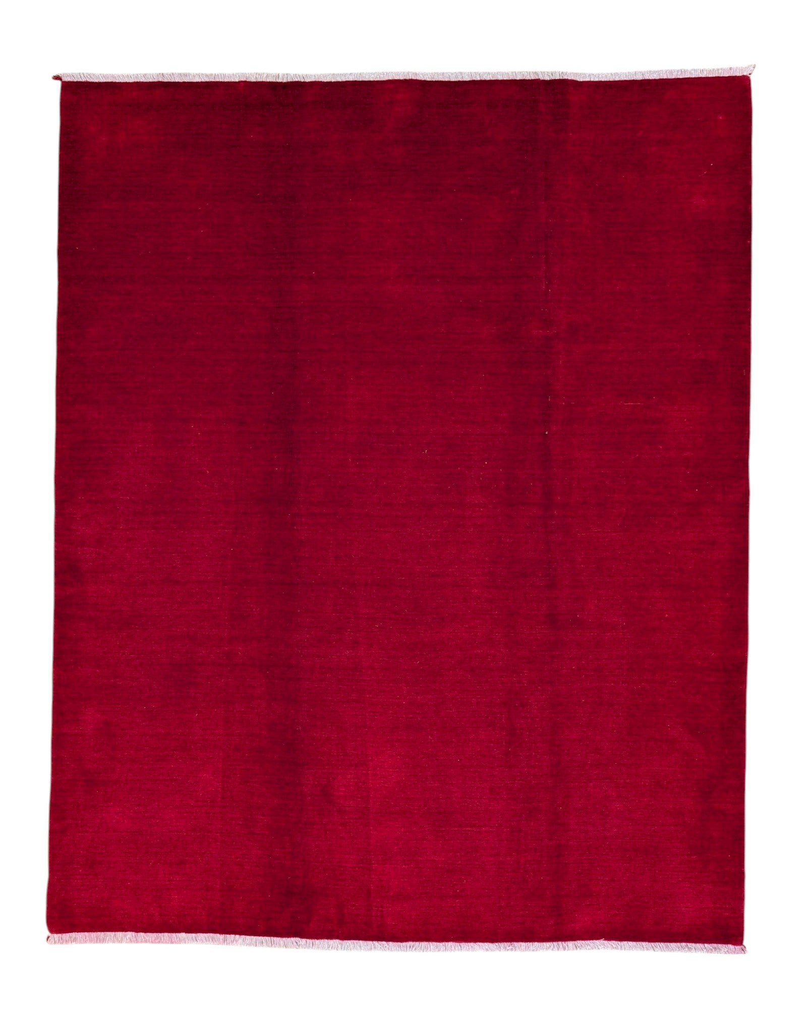 Tappeto moderno persiano 235x190 cm monocromatico rosso rubino, annodato a mano in lana e cotone.