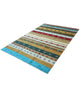Tappeto Moderno persiano 276x185 cm con fasce multicolori in azzurro, beige, rosso e marrone, tramato ed annodato a mano.