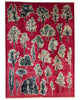 Tappeto moderno persiano 352x257 cm, annodato a mano, alberi stilizzati in varie forme su fondo rosso rubino, lana tinta vegetale, certificato incluso.