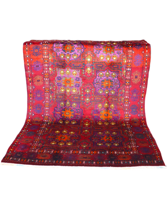 Tappeto 227x161 cm Turkman rosso e viola per corridoio elegante