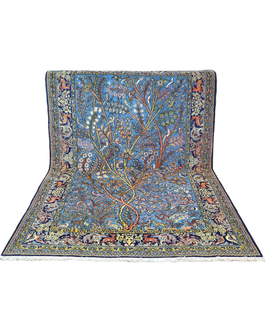 Elegante tappeto blu floreale 281x180 cm per ambienti raffinati.