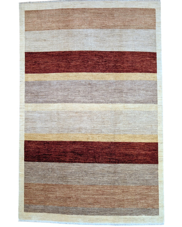 Tappeto moderno 295x195 cm Persia con righe orizzontali in lana naturale. Annodato a mano su telai tradizionali.
