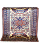 Tappeto Shirvan Afghan 157x121 cm con fondo avorio, motivi geometrici blu e rossi, tramato ed annodato a mano, provenienza Afghanistan.