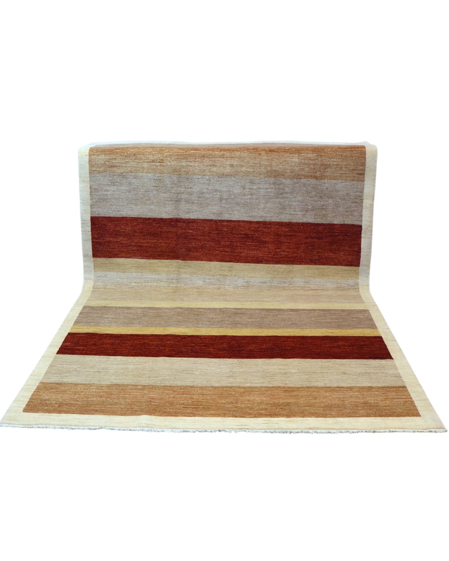 Tappeto moderno 295x195 cm Persia con righe orizzontali in lana naturale. Annodato a mano su telai tradizionali.