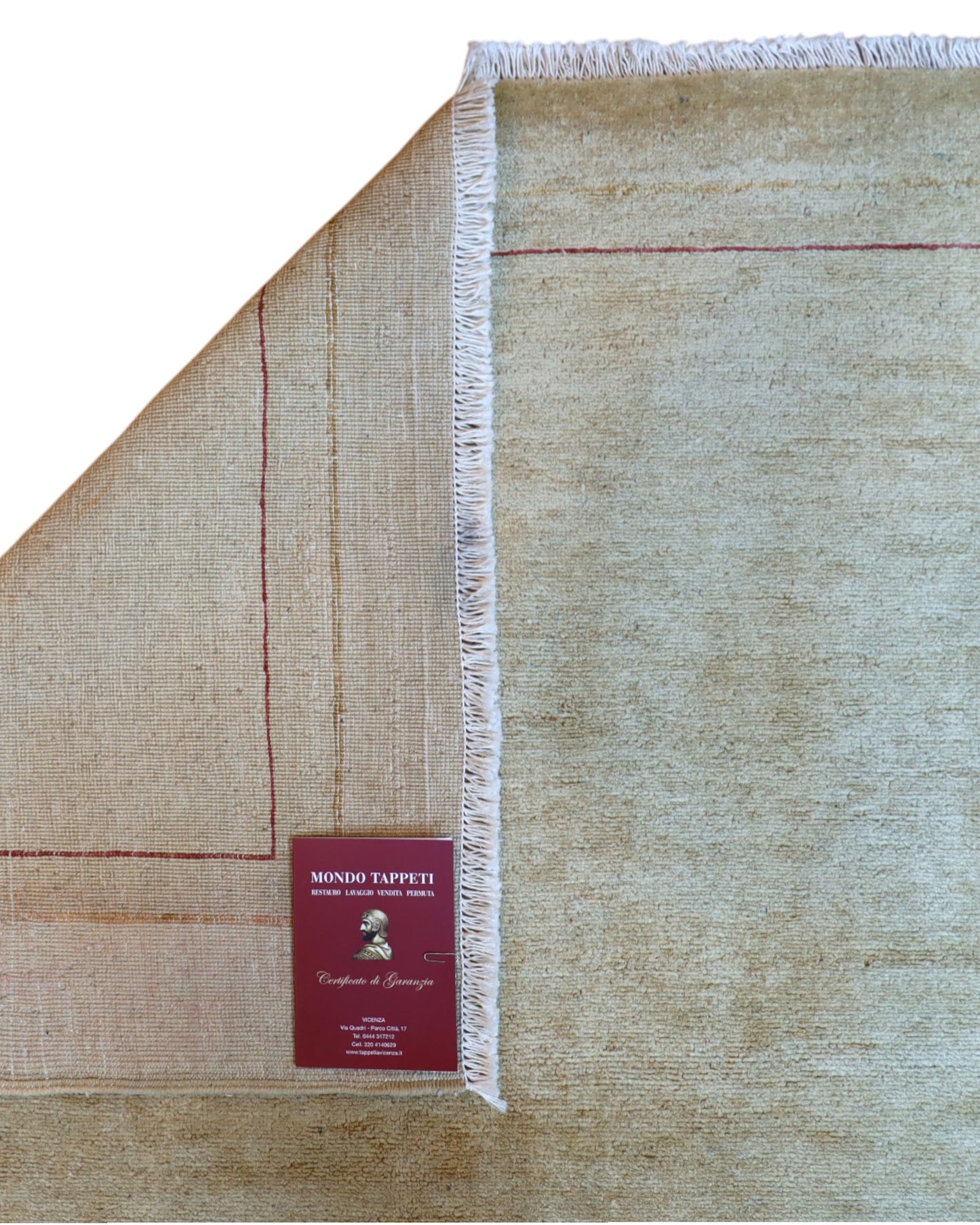 Tappeto Moderno persiano 298x200 cm con fondo beige chiaro uniforme e bordo sottile, tramato ed annodato a mano.