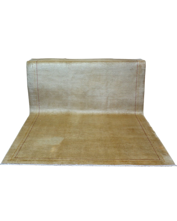 Tappeto Moderno persiano 298x200 cm con fondo beige chiaro uniforme e bordo sottile, tramato ed annodato a mano.