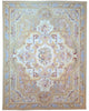 Tappeto Aubusson Cina 316x241 cm con fondo avorio e motivi floreali in beige, oro e pastello, tramato ed annodato a mano, provenienza Cina.