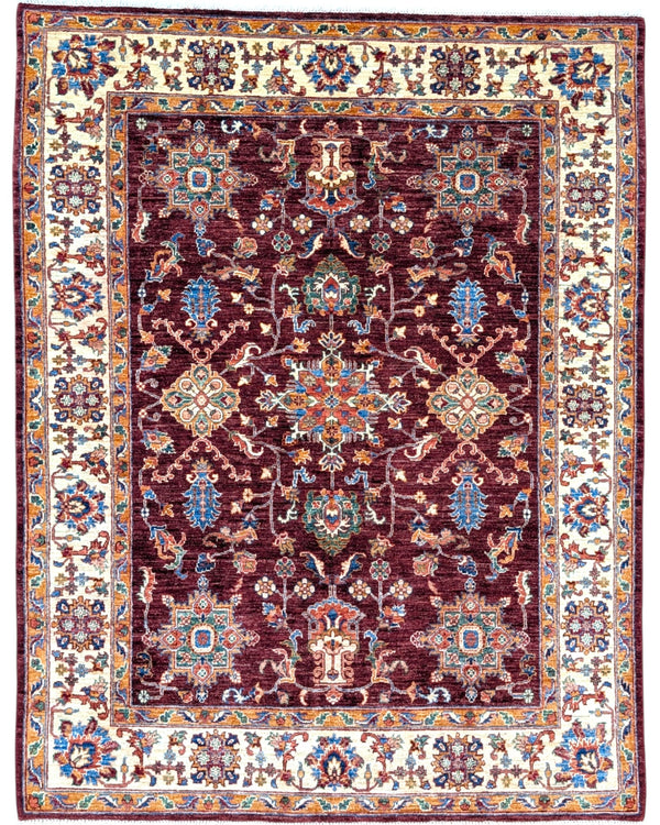 Tappeto Farahan Ziegler afgano, rosso melograno e beige, annodato a mano, 196x153 cm.