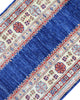 Tappeto Kazak 237x79 cm fondo blu annodato a mano in lana e cotone.