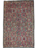 Tappeto kilim armeno 265x175 cm con fondo naturale e motivi geometrici multicolore, annodato a mano in lana e cotone, provenienza Armenia.