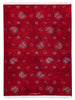 Tappeto moderno 148x107 cm annodato a mano in Persia, fondo rosso con motivi floreali stilizzati, lana e colori vegetali.