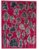 Tappeto moderno 238x178 cm Persia con alberi stilizzati neri e avorio su fondo rosso intenso. Annodato a mano in lana naturale.