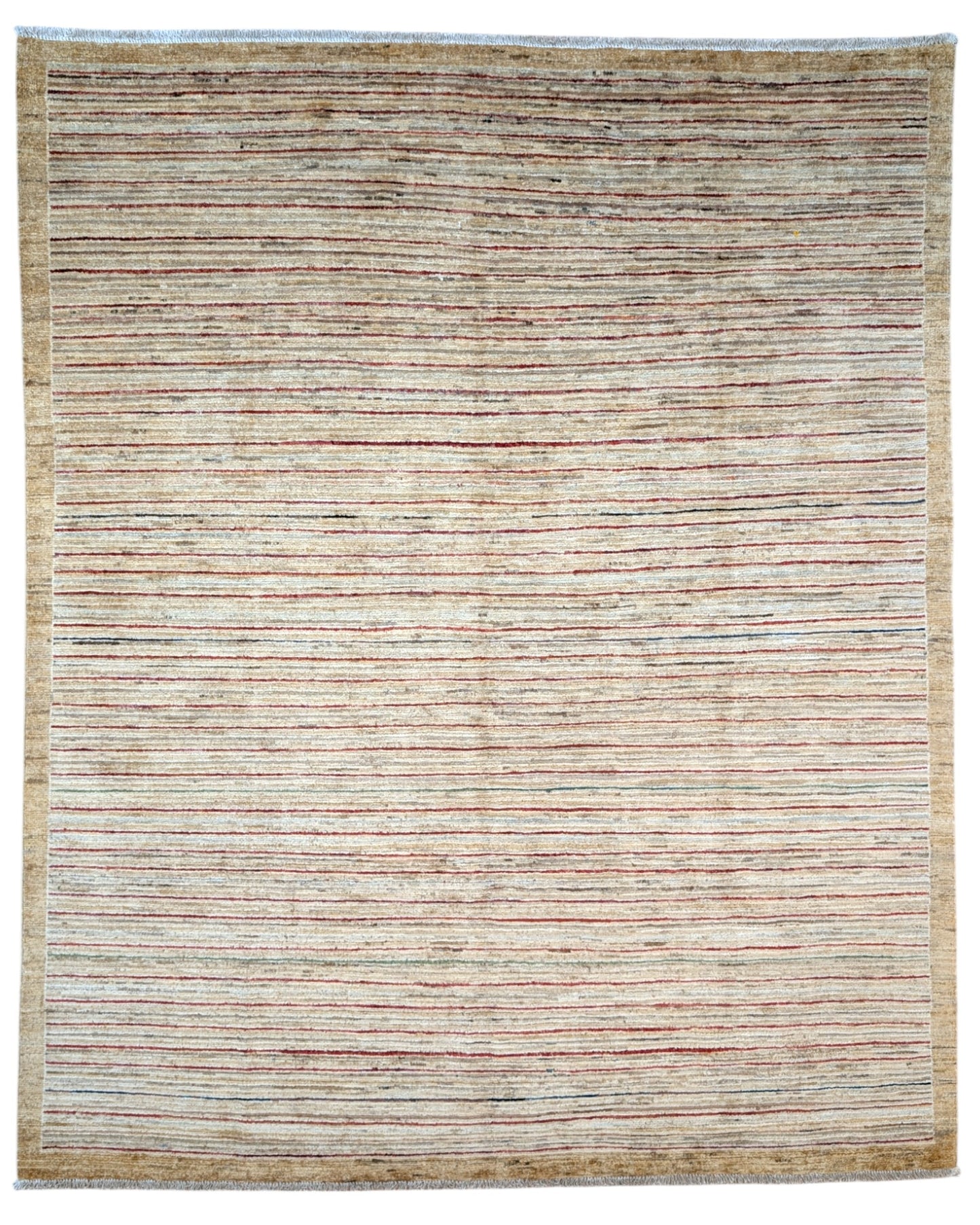 Tappeto moderno 240x204 cm Persia con fondo chiaro e linee sottili multicolore, annodato a mano in lana e cotone.