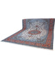 Tappeto persiano Tabriz 60Rag 405x290 cm, fondo avorio e azzurro con medaglione centrale rosso e blu, cornice arancio decorata, annodato a mano in lana e seta.