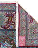 Tappeto persiano Tabriz 60Rag 424x294 cm, fondo rosso e blu con ampio medaglione e cornice verde, annodato a mano in seta e lana vegetale.