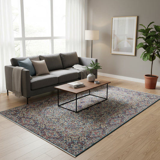 Tappeto Kerman annodato a mano, 243 x 151 cm, fondo verde con motivi floreali decorativi.