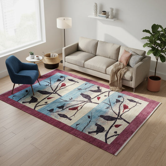 Tappeto Moderno Natura Celeste 262x180 cm beige e celeste, annodato a mano con cotone e lana vegetale in Persia. Certificato di autenticità incluso.