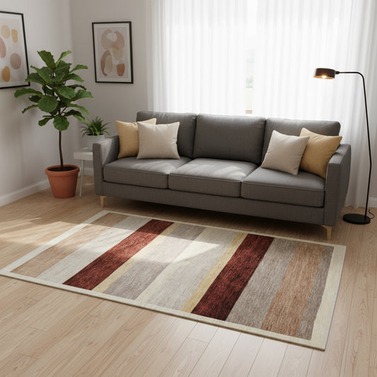 Tappeto moderno 295x195 cm Persia con righe orizzontali in lana naturale. Annodato a mano su telai tradizionali.