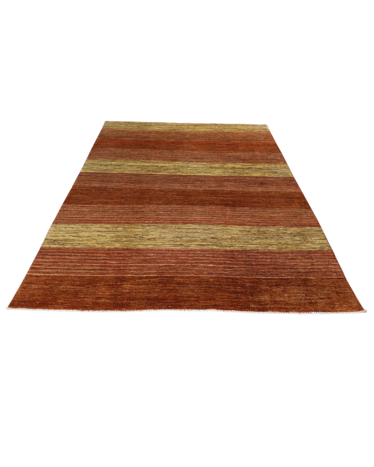 Tappeto moderno 297x196 cm Persia, disegno a fasce orizzontali nei toni marrone e beige, annodato a mano.