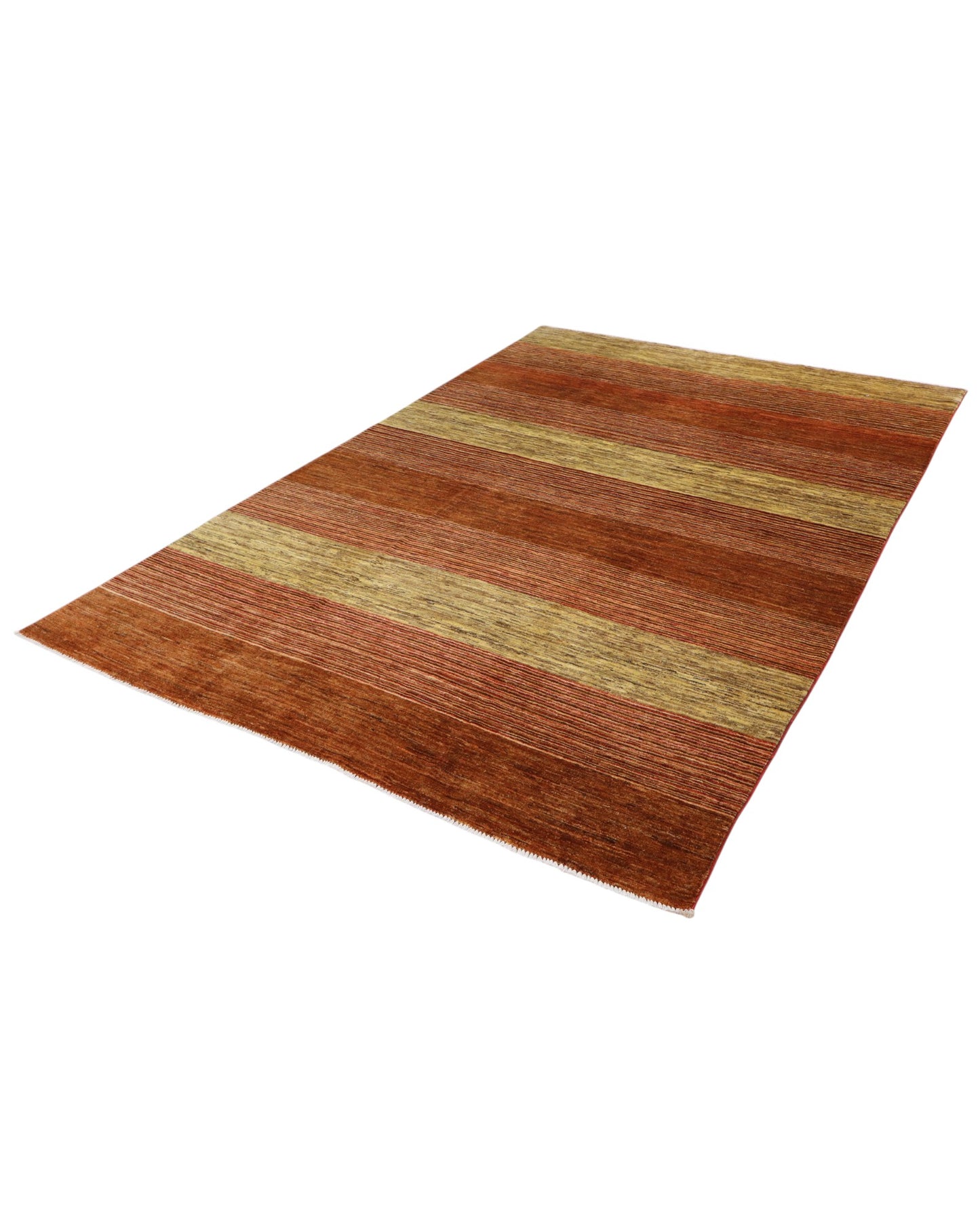 Tappeto moderno 297x196 cm Persia, disegno a fasce orizzontali nei toni marrone e beige, annodato a mano.