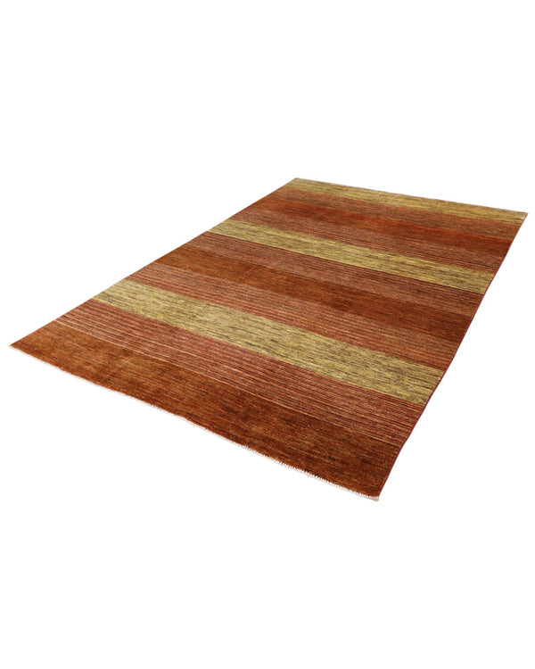 Tappeto moderno 297x196 cm Persia, disegno a fasce orizzontali nei toni marrone e beige, annodato a mano.