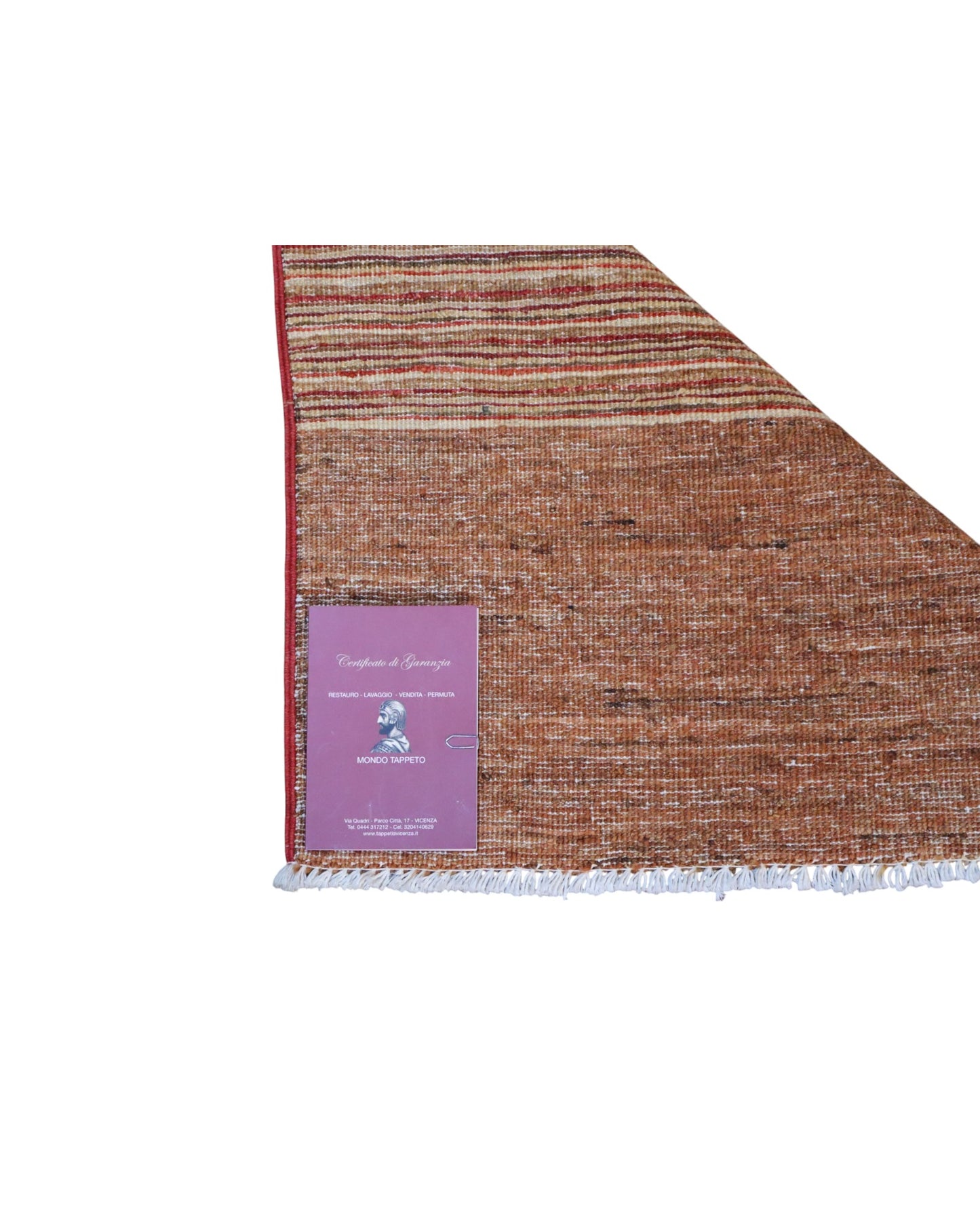 Tappeto moderno 297x196 cm Persia, disegno a fasce orizzontali nei toni marrone e beige, annodato a mano.