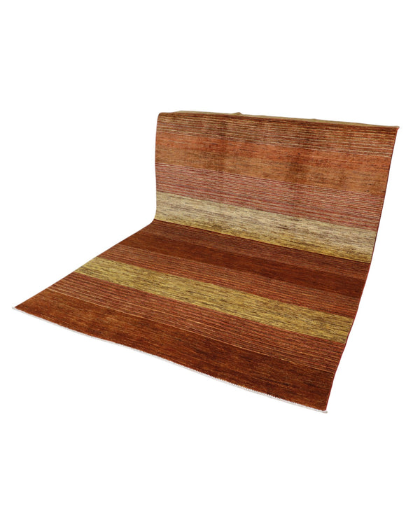 Tappeto moderno 297x196 cm Persia, disegno a fasce orizzontali nei toni marrone e beige, annodato a mano.