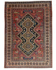 Tappeto Ardebil 193x138 cm, annodato a mano in Persia, fondo rosso con motivi geometrici e animali in blu, beige e verde, lana pregiata e cotone resistente, certificato di autenticità incluso.
